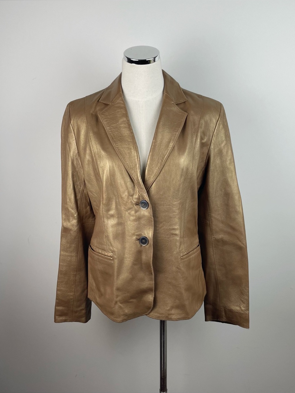 Jones New York Gold Button Front Leather Jacket Women Medium